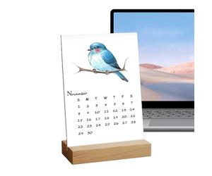 2026 Calendrier Oiseaux,Planificateur Mensuel Vertical en Aquarelle | Éphéméride de Bureau avec Support en Bois | pour Organisation Rendez-vous Planification Bureau Nouvel An Noël