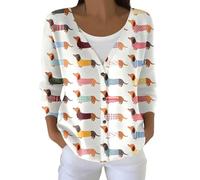2026 Cardigan pour Femme avec Pull Teckel coloré - Cardigan léger avec col en V et imprimé intégral - Haut Charmant pour Les Amoureux des Chiens