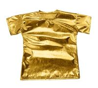 2026 Carnival Kids Performance T-shirt à manches courtes extensible brillant pour filles et garçons, haut de chorale, couleur pure, tenue de scène, ajustement confortable, vêtements pour jeunes, doré