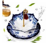 2026 Ceramic Umbrella Tea Infuser, Blue & White Porcelain Tea Strainer with Rotating Umbrella Design & Drip Base, Cute Umbrella Tea Diffuser for Loose Leaf Tea, Kung Fu Brewing & Coffee (Blue)