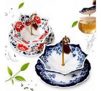 2026 Ceramic Umbrella Tea Infuser, Blue & White Porcelain Tea Strainer with Rotating Umbrella Design & Drip Base, Cute Umbrella Tea Diffuser for Loose Leaf Tea, Kung Fu Brewing & Coffee (2PCS)