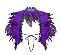 2026 Châle plumes naturelles en dentelle pour femme Convient pour carnaval, bal masqué, cosplay, violet, Taille unique