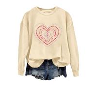 2026 Chandails en molleton confortable pour femmes sweatshirt mignon cœur sucette graphique chemise à manches longues col rond pull haut chemisier cadeaux, kaki, XL