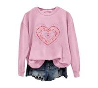 2026 Chandails en molleton confortable pour femmes sweatshirt mignon cœur sucette graphique chemise à manches longues col rond pull haut chemisier cadeaux, rose, XL