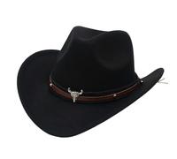 2026 - Chapeau de cowboy occidental, chapeau de jazz, décoration de tête de vache, style ethnique, chapeau film d'amour gratuit, Noir , M