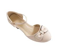 2026 Chaussures à talons hauts épais à bout fermé pour grands enfants filles, beige, 1 UK 3X-Narrow