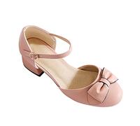 2026 Chaussures à talons hauts épais à bout fermé pour grands enfants filles, rose, 1.5 UK 3X-Narrow