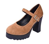 2026 Chaussures à talons hauts pour femme - Couleur unie - Bout rond - Talon bloc - Sangle de cheville - Élégantes chaussures à enfiler pour la mode festive - Printemps Hiver