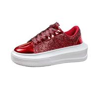 2026 Chaussures décontractées à bout rond, talon compensé finition brillante - Baskets tendance pour tout le monde, rouge, 39 EU