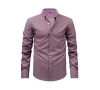 2026 Chemise à carreaux rayée à manches longues pour homme Chemise élastique Printemps et Automne Business Casual Nouveau Top, rouge, XS