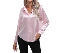 2026 - Chemise en satin imitation soie pour femme - Chemise à manches longues printemps été vêtements américains européens pour femmes - Chemisier pour femme, Rose, M
