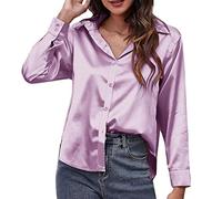 2026 Chemise en satin pour femmes Chemise à manches longues en soie d'imitation satin Vêtements frontières de commerce extérieur américain européen, lilas, XL