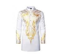 2026 Chemise Hommes Africain Musulman Hommes Costume Chaud Or Veste Pièce, Blanc., M