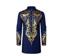 2026 Chemise Hommes Africain Musulman Hommes Costume Chaud Or Veste Pièce, bleu foncé, XL