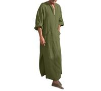 2026 - Chemise musulmane décontractée à la mode avec col en V à manches longues pour homme chemise à manches longues élégante, vert, XXL
