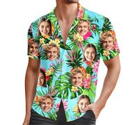 2026 - Chemise pour homme avec photo faciale tropicale hippie T-shirt drôle plage tropicale d'été décontracté à manches courtes pour homme Chemise tendance, Vert menthe., 3XL