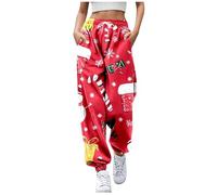 2026 Christ 24 Automne et Hiver Noël Père Noël Cane Imprimé Pantalons Femmes Casual Pants, Rouge, M