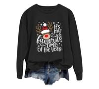 2026 Christ Noël Oversize Femmes Manches Longues Col Rond Sweat-shirts Lettre Imprimée Léger Lâche Blouse Top, Noir , XXL