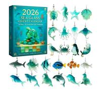 2026 Christmas Advent Calendar with 24 Acrylic Sea Animal Ornaments | Open one compartment each day to reveal a flat acrylic sea-life ornament for a colorful coastal Christmas display