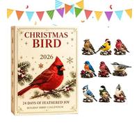 2026 Christmas Birds Countdown Lot de 24 décorations d'oiseaux en acrylique | Décoration de compte à rebours de Noël pour Thanksgiving, anniversaire, fête, bureau, maison, salle de ortoir