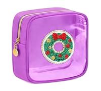 2026 Christmas Makeup Bag, Mini Christmas Zipper Pouches, Clear Preppy Patch Makeup Bags, Small Nylon Holiday Travel Skincare Cosmetic Organizer for Women (Purple)