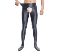 2026 Collants brillants à l'huile pour homme Leggings sans entrejambe collants creux transparents, gris, L