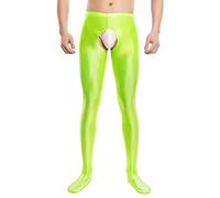 2026 Collants brillants à l'huile pour homme Leggings sans entrejambe collants creux transparents, vert clair, M
