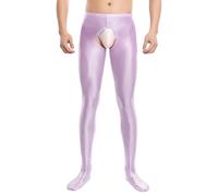 2026 Collants brillants à l'huile pour homme Leggings sans entrejambe collants creux transparents, violet, L