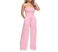2026 - Combinaison pour femme avec dentelle à volants fixe, sans manches, à lacets, longueur moyenne, pantalon droit, pyjama pour femme, hiver douillet, Rose, XL