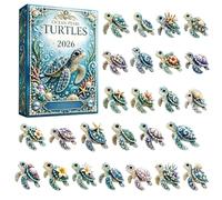 2026 - Compte à rebours en acrylique Tortue de mer | Ensemble de pendentifs en forme d'animal 24 jours - Souvenir plat - Bijoux pour enfants - Thème de Noël - Vie marine C