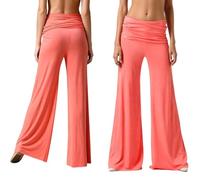 2026 Coral Fold Over Yoga Pants, Ruched Waist Solid Wide Leg Loose Fit Lounge Pants, for Yoga,Sports & Everyday Wear (Orange,Grand)