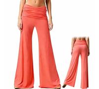 2026 Coral Fold Over Yoga Pants,Solid Wide Leg Loose Fit Lounge Pants,On-Trend Solid Wide Leg Flare Leggings with Ruched Waist,for Yoga Sports (FR/ES, Alpha/lettres, L, Taille normale, Taille normale)