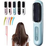 2026 Cordless Ceramic Heated Hair Straightening Comb, 20cm Go Brush Pro Straightening Brush with Temperature Display, Portable Wireless Hair Straighten, 3 Heat Settings&LED Screen for Travel (Blue)