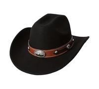 2026 Costume de cowboy hippie unisexe chapeau de cowboy à bord droit de style britannique chapeau de cowboy western classique, Noir , taille unique