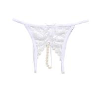 2026 Culotte pour femme avec ouverture en dentelle séduisante Perles transparentes pour massage dans un design de couleur pure, Blanc., L