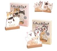 2026 Cute Pet Desk Calendar with Wooden Base,Cat and Dog Monthly Planner with Memo Pages,Adorable Pet Theme Desktop Calendar for Office Home Decor Pets Lovers