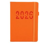 2026 Daily Planner Appointment Book Hourly Schedule with Leather Cover Annual Calendar Address List Page Everyday Notebook Orange 5.71x8.46 Inch for Office Work Home Organization
