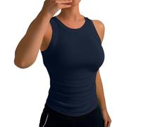 2026 - Débardeur camisole côtelé pour femme, décontracté, confortable, col rond, sans manches, maillot de corps pour la maison et les loisirs, ensemble printemps/été handball, Marine, L