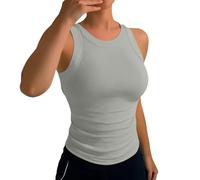 2026 - Débardeur camisole côtelé pour femme, décontracté, confortable, col rond, sans manches, maillot de corps pour la maison et les loisirs, ensemble printemps/été handball, gris, XXL