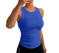 2026 - Débardeur camisole côtelé pour femme, décontracté, confortable, col rond, sans manches, maillot de corps pour la maison et les loisirs, ensemble printemps/été handball, bleu, L