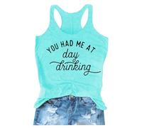 2026 Débardeur pour femme « You Had Me at Day Drikin » avec lettres, col rond, sans manches, maillot de bain sportif pour femme, bleu clair, XL