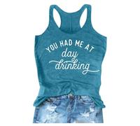 2026 - Débardeur pour femme « You Had Me at Day Drikin » avec lettres imprimées, col rond, sans manches, maillot de bain sportif pour femme, bleu, M