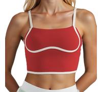 2026 - Débardeurs d'entraînement pour femme avec col carré - Soutien-gorge de sport long - Soutien gorge court - Haut de yoga court - Bretelles spaghetti - Soutien-gorge intégré - T-shirt d'été pour