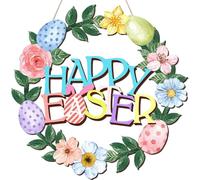 2026 Décoration de Pâques en bois à suspendre : Joyeuses Pâques avec œufs de lapin pour la porte. (D, A)