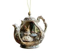 2026 Décoration de Pâques Lapin Party 2D Acrylique Plat Suspendu Théière Design Mignon Unique pour Vous 8 x 8 cm (3,14 x 3,14) (A, A)