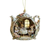 2026 Décoration de Pâques Lapin Party 2D Acrylique Plat Suspendu Théière Design Mignon Unique pour Vous 8 x 8 cm (3,14 x 3,14) (B, A)