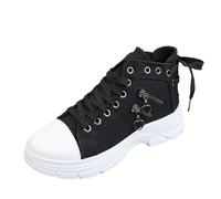2026 Denim Canvas High Top Chaussures pour femme pour le printemps et l'été Respirantes Semelle épaisse qui augmente la taille Chaussures de loisirs Bottines de sport, Noir , 42 EU