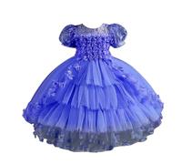 2026 Dentelle pétale Enfants Mariage Robe Princesse Robe Petite Fille Traîne Enfants, bleu foncé, 10-11 ans