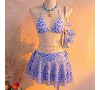 2026 Dernière mode Maillot de bain de plage Sexy Élégant Bloc de couleur Floral Triangle Cup Bikini + Jupe à carreaux floraux 3 pièces Maillot de bain de vacances d'été pour femmes L,M,S,XL,XSGéométri