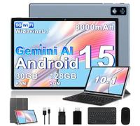 2026 Dernière Tablette 10 Pouces Android 15, 30Go RAM + 128Go ROM(TF 2To), Avec 5G WiFi Octa-Core 2.0GHz, 8000mAh, GPS, Gemini AI tablette, Widevine L1, Tablette Tactile avec Clavier+Souris（Grey ）